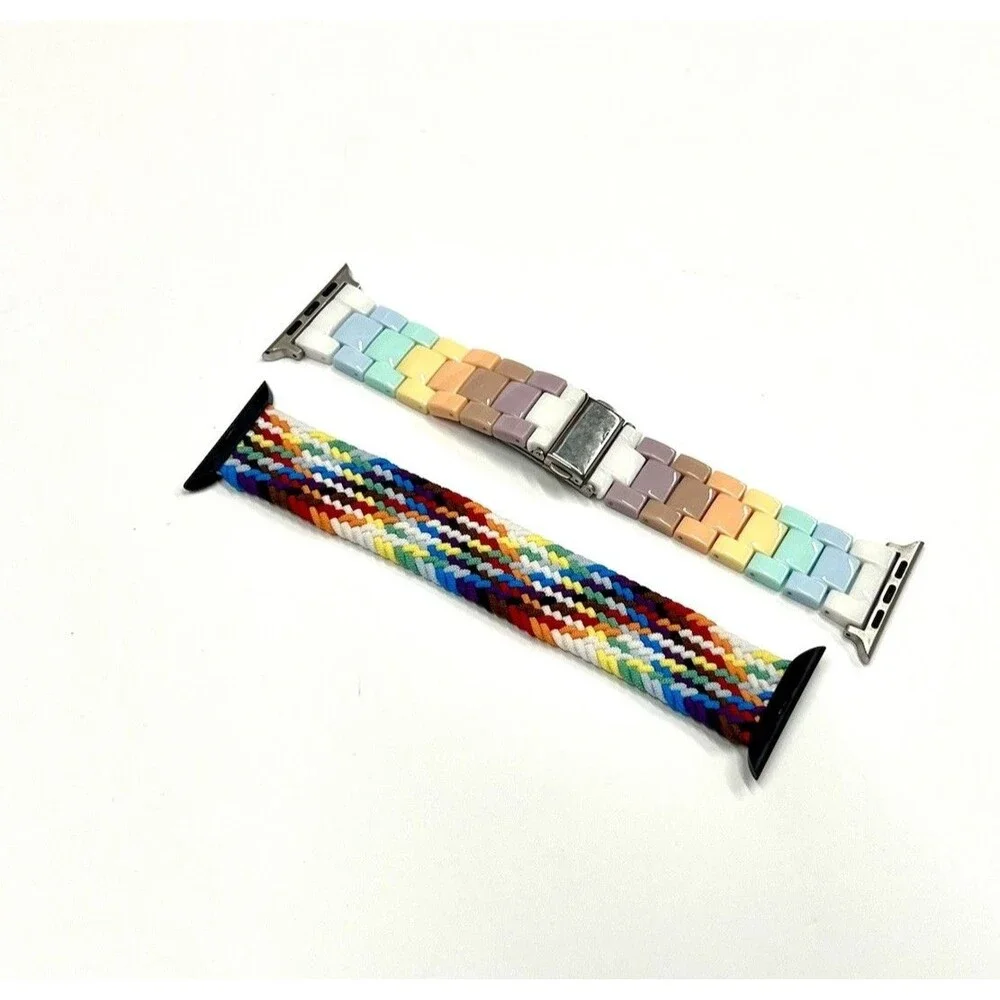 Lot of 2 Smartwatch Bands 42/44/45mm 1 Stretchy & 1 links - Multicolored